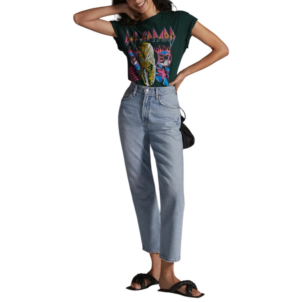 Letluv Def Leppard 1987 Graphic Tee Anthropologie Green Women's XS Made in USA - Picture 9 of 10